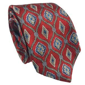 Pierre Balmain Vintage Mens Geometric Silk Tie Red